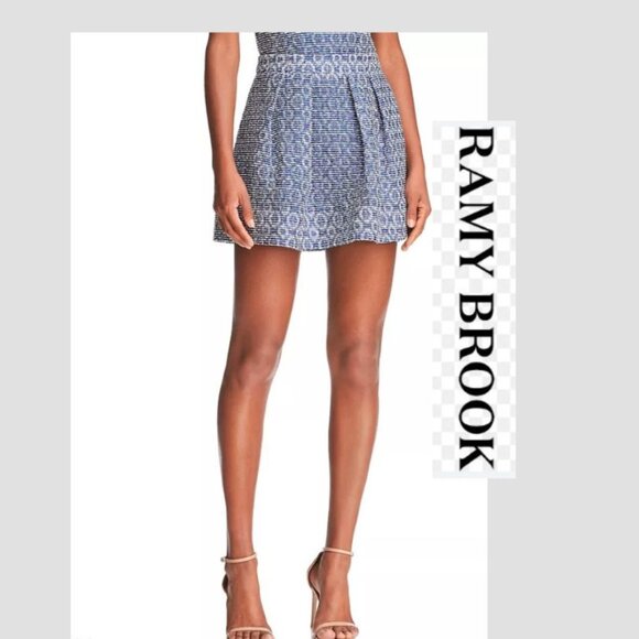 NWT Ramy Brook SPRING NAVY Gia Mini Skirt SZ 2 Textured Geo Print $325 - Picture 1 of 4